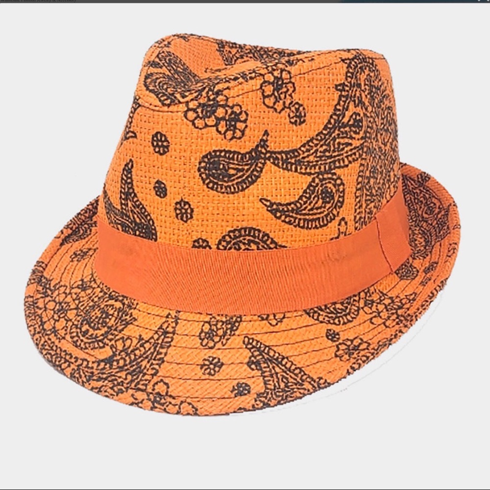 Cecily Summer Straw Fedora- Paisley Orange